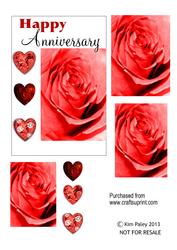 Red Rose Hearts Decoupage Anniversary Card