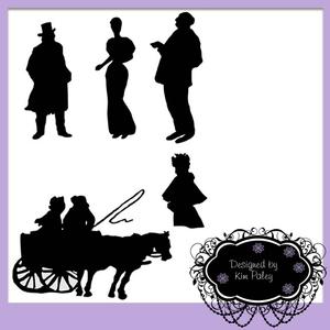 Vintage Ladies Gents Horse and Cart Silhouette Set