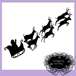 Santa in His Sleigh with Reindeers Silhouette