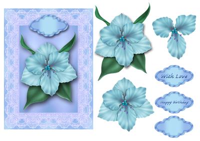 Blue Flower Quick Card with Decoupage