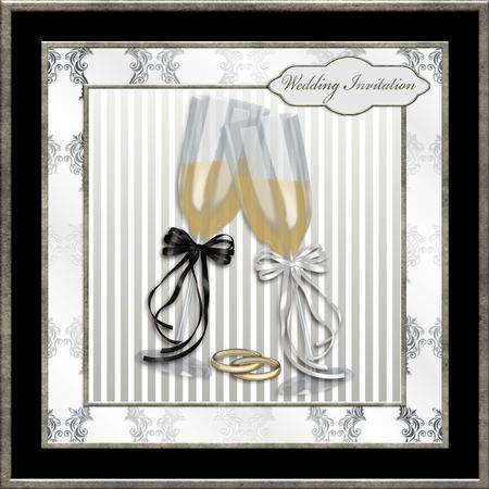 Black and Silver Champagne Flutes Wedding Invitation