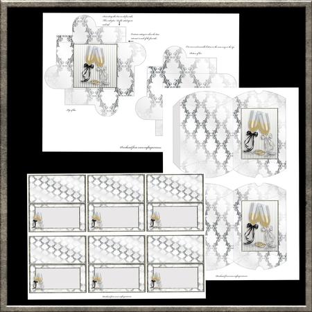 Black and Silver Champagne Flutes Place Cards & Favour Boxes