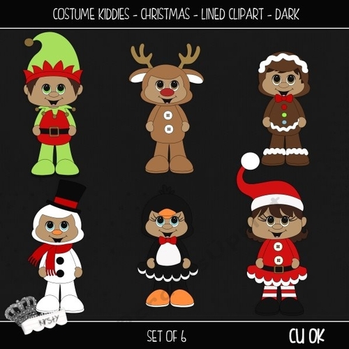 Costume Kiddies - Christmas 1 Dark Skin - Lined Clipart