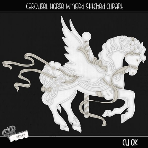 Carousel Horse Winged - Stitched Clipart 