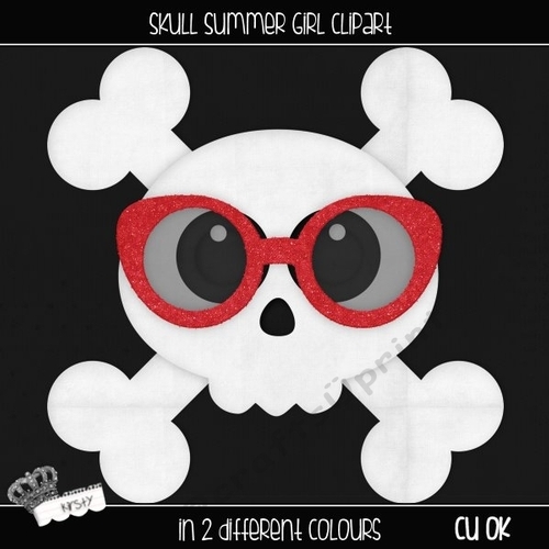 Skull Summer Girl - Clipart