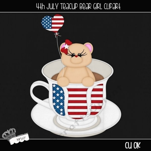 Teacup Bear 4th July Girl - Clipart
