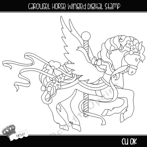 Carousel Horse Winged - Digital Stamp