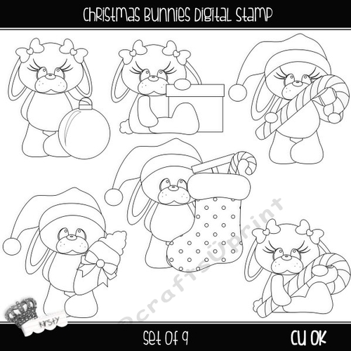 Christmas Bunnies - Digital Stamp