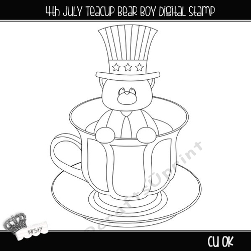 Teacup Bear 4th July Boy - Digital Stamp