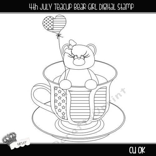 Teacup Bear 4th July Girl - Digital Stamp