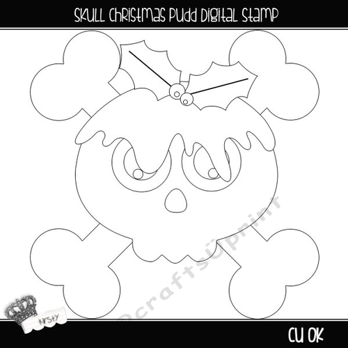 Skull Christmas Pudding - Digital Stamp