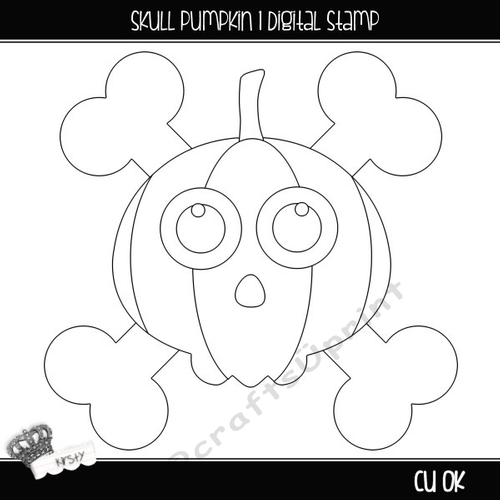 Skull Pumpkin 1 - Digital Stamp