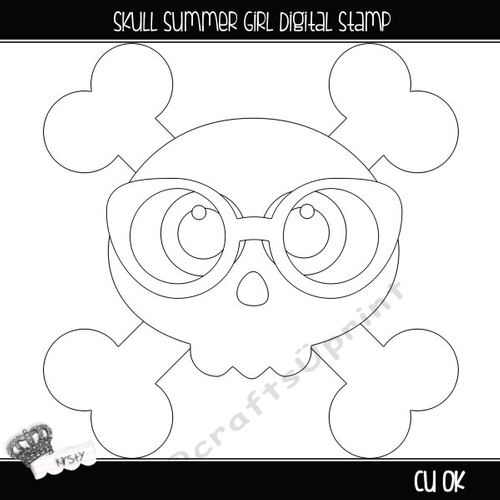 Skull Summer Girl - Digital Stamp