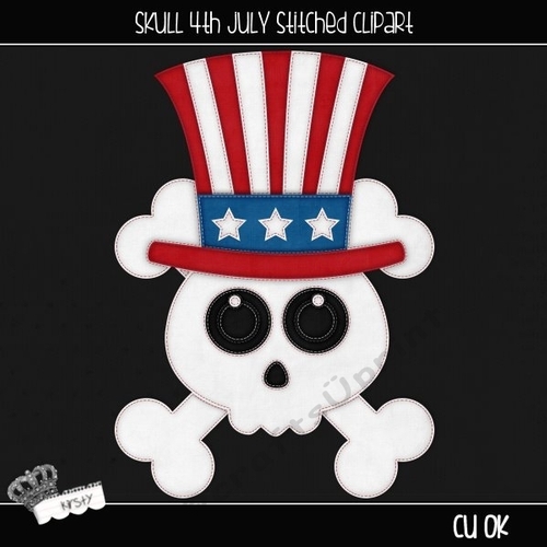 Skull 4th July - Stitched Clipart