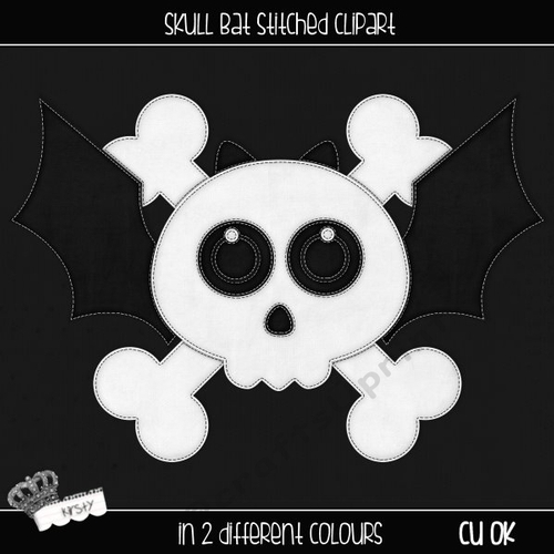 Skull Bat - Stitched Clipart