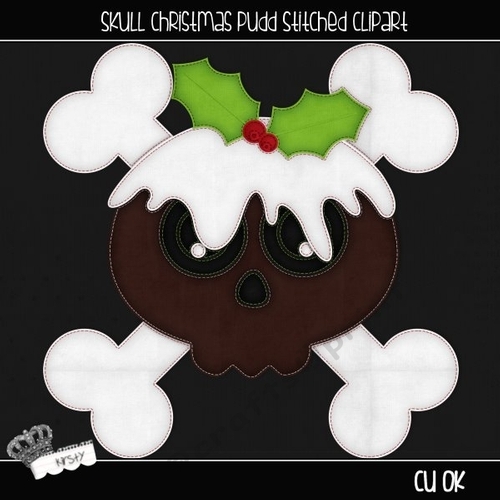 Skull Christmas Pudding - Stitched Clipart