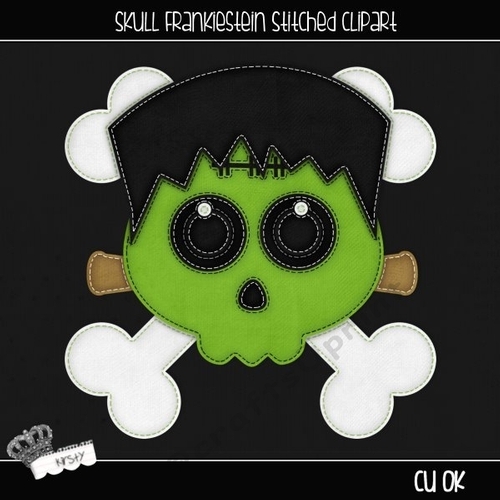 Skull Frankiestein - Stitched Clipart