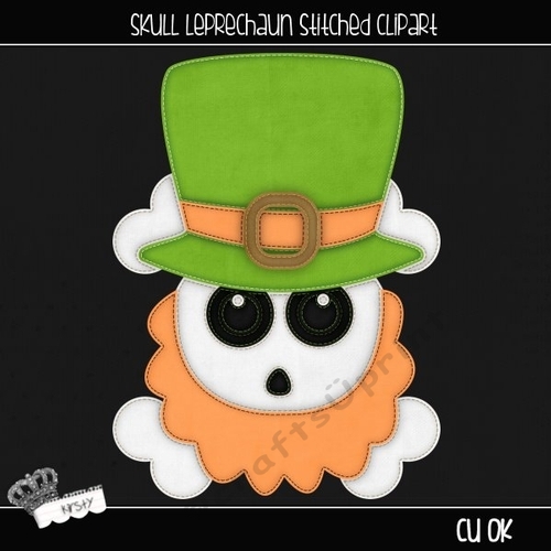 Skull Leprechaun - Stitched Clipart