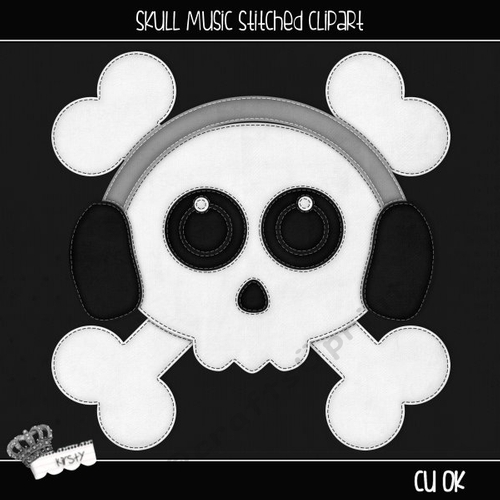 Skull Music - Stitched Clipart
