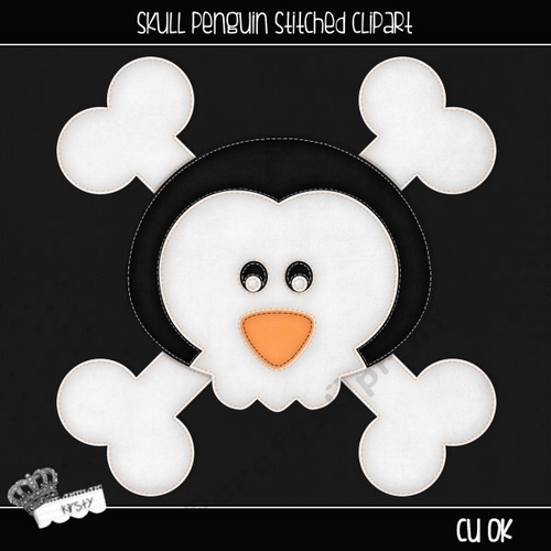 Skull Penguin - Stitched Clipart