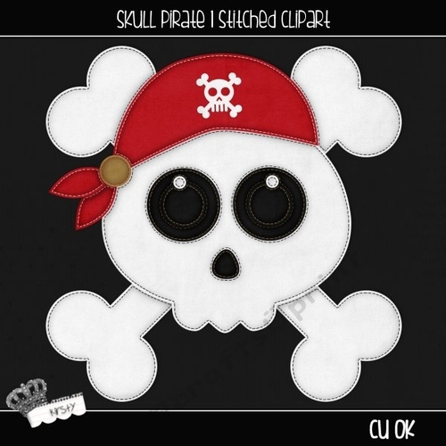 Skull Pirate 1 - Stitched Clipart