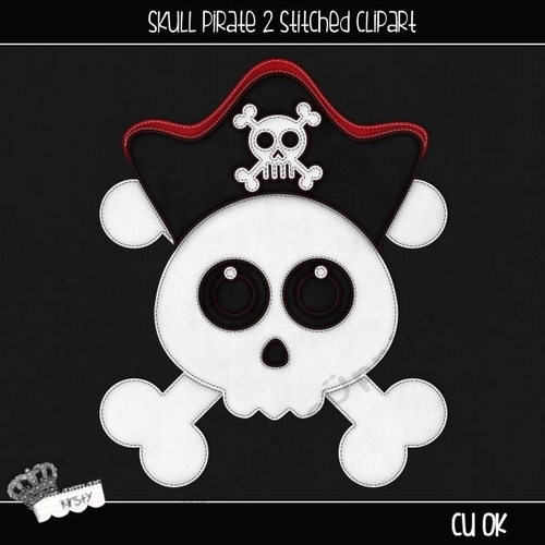 Skull Pirate 2 - Stitched Clipart