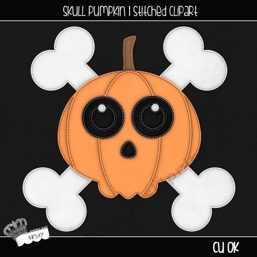 Skull Pumpkin 1 - Stitched Clipart