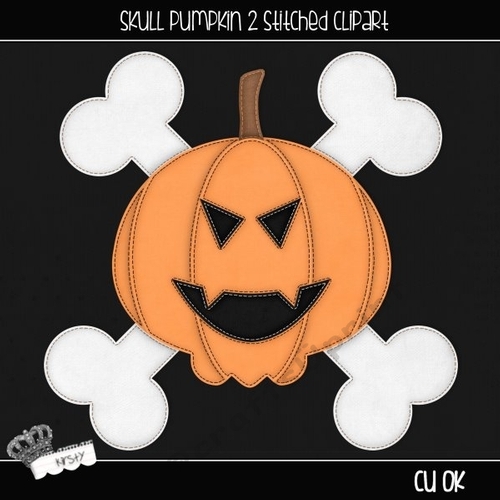 Skull Pumpkin 2 - Stitched Clipart