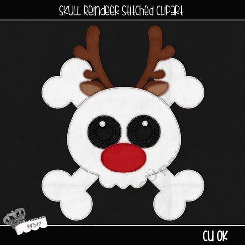 Skull Reindeer - Stitched Clipart