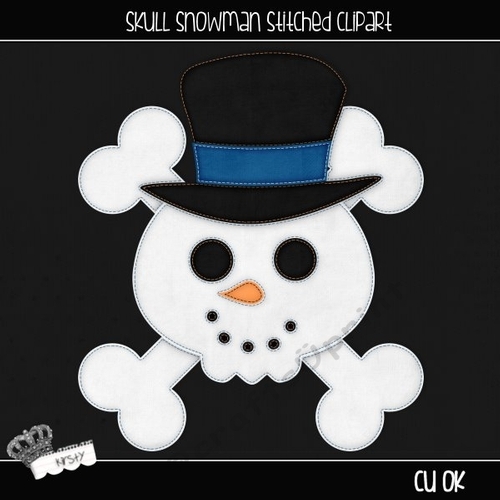 Skull Snowman - Stitched Clipart