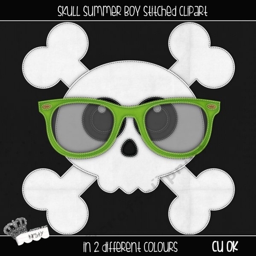 Skull Summer Boy - Stitched Clipart