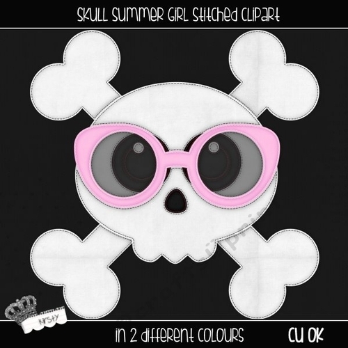 Skull Summer Girl - Stitched Clipart
