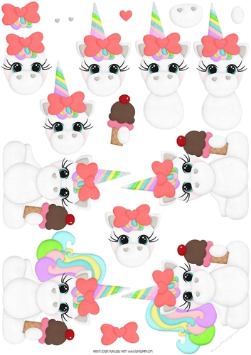 Yummy Unicorn Set 1 - Decoupage Sheet 3