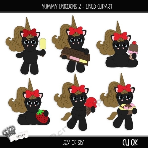 Yummy Unicorn Set 2 - Lined Clipart