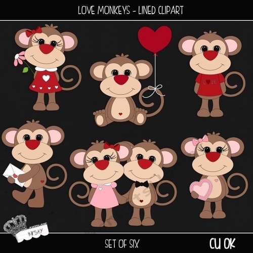 Love Monkeys - Lined Clipart