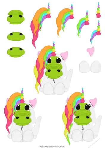 Unicorn Onsie Aligator A4 Decoupage Sheet