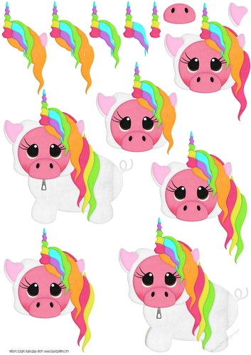 Unicorn Onsie Piggy A4 Decoupage Sheet