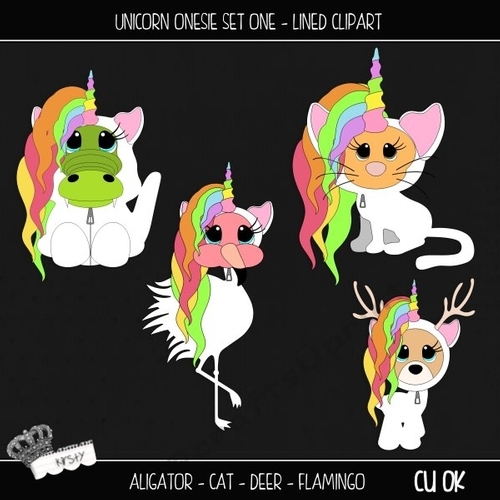 Unicorn Onesie Set 1 - Lined Clipart