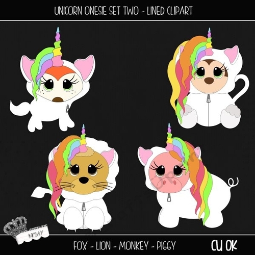 Unicorn Onesie Set 2 - Lined Clipart