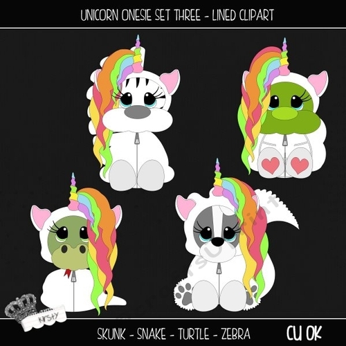 Unicorn Onesie Set 3 - Lined Clipart