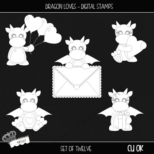 Dragon Loves - Digital Stamps