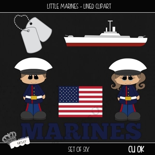Little Marines - Lined Clipart
