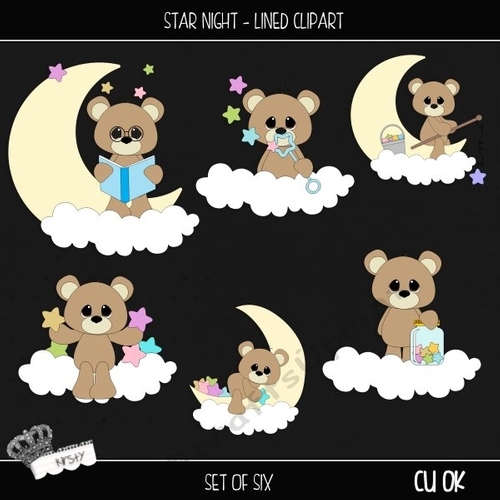 Star Night - Lined Clipart