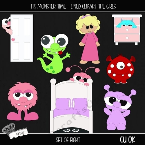 Its Monster Time - Lined Clipart The Girls
