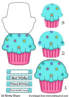 Cupcake Shaped Stacker Card - Blue Bubble Gum Flavour