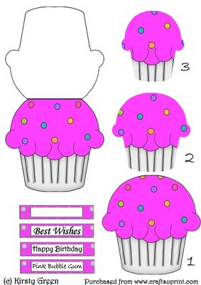 Cupcake Shaped Stacker Card - Pink Bubble Gum Flavour