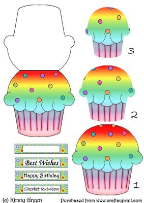 Cupcake Shaped Stacker Card - Sherbet Rainbow Flavour