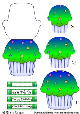 Cupcake Shaped Stacker Card - Kiwi & Blueberry Flavour