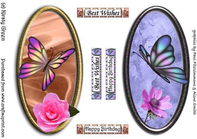 2 Oval Framed Butterfly Toppers 1 - with Matching Tags
