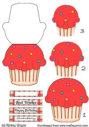 Cupcake Shaped Stacker Card - Strawberry Flavour